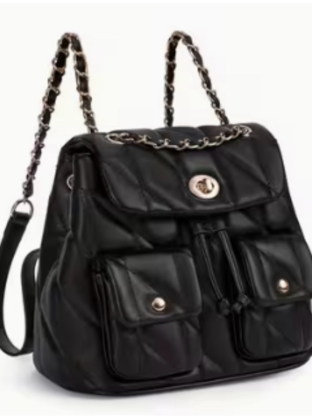Quilted Chain-Accent Backpack Tote - Black